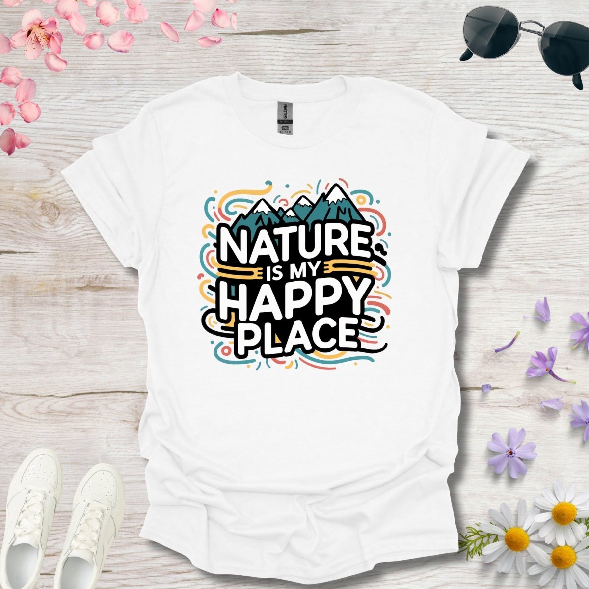 Nature is my happy place (Swirly Lines) - Unisex Softstyle T - Shirt - Joyed Dot Store