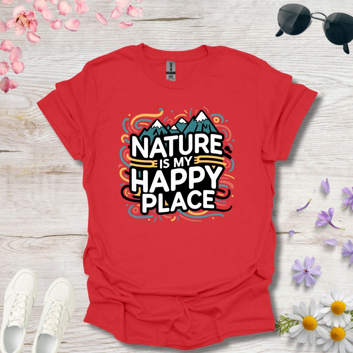 Nature is my happy place (Swirly Lines) - Unisex Softstyle T - Shirt - Joyed Dot Store