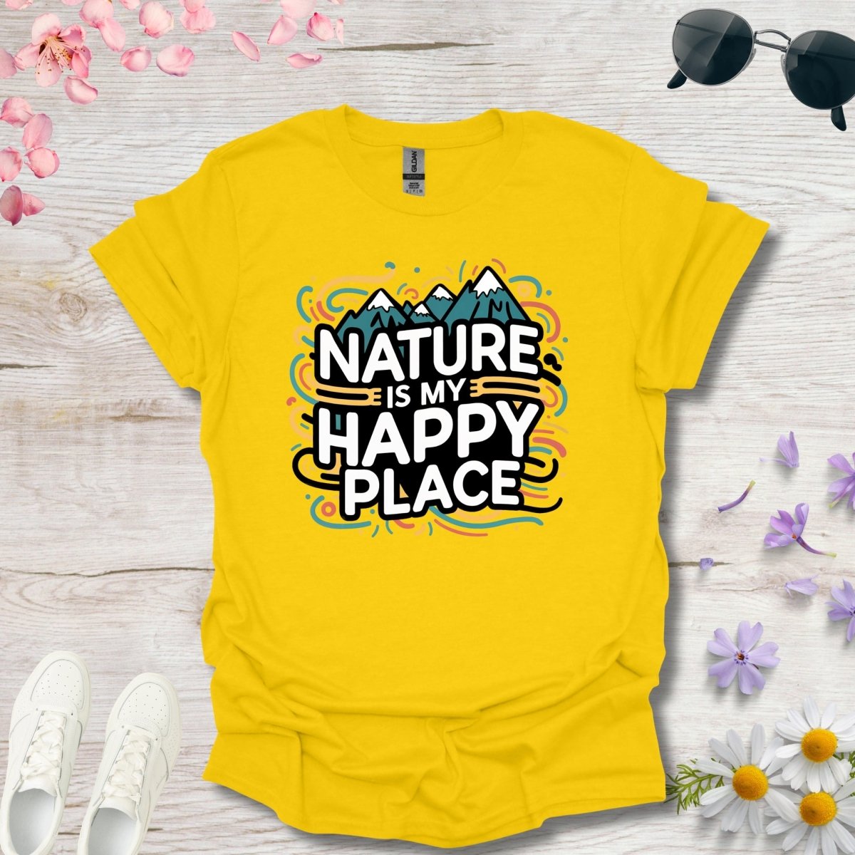 Nature is my happy place (Swirly Lines) - Unisex Softstyle T - Shirt - Joyed Dot Store