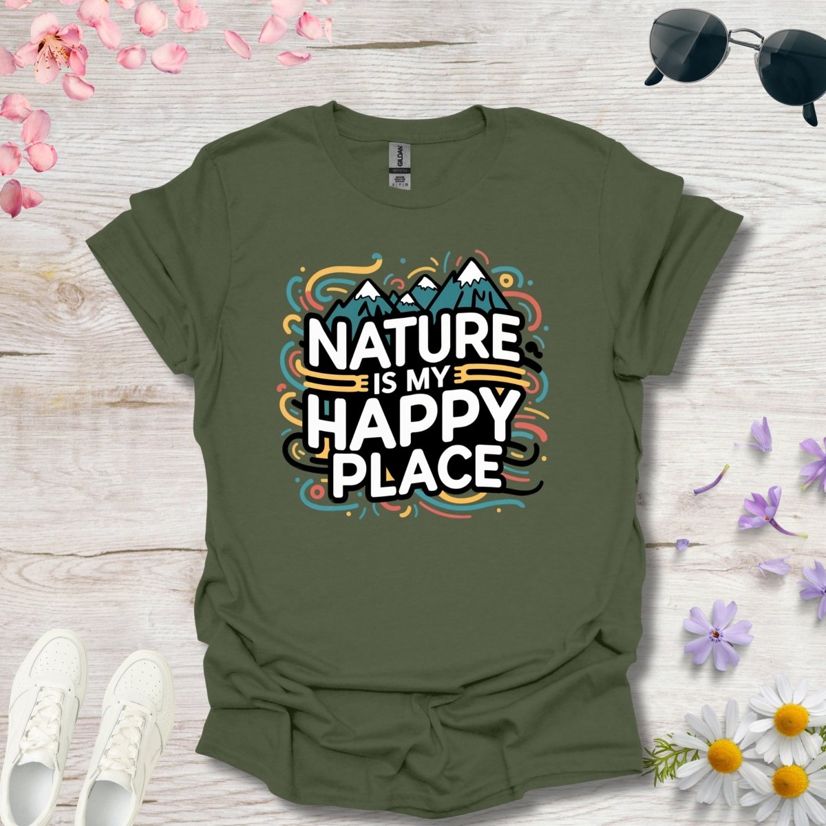 Nature is my happy place (Swirly Lines) - Unisex Softstyle T - Shirt - Joyed Dot Store