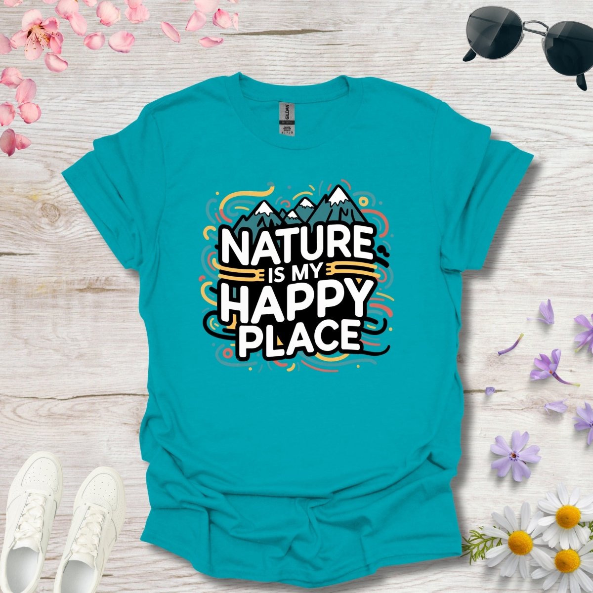 Nature is my happy place (Swirly Lines) - Unisex Softstyle T - Shirt - Joyed Dot Store