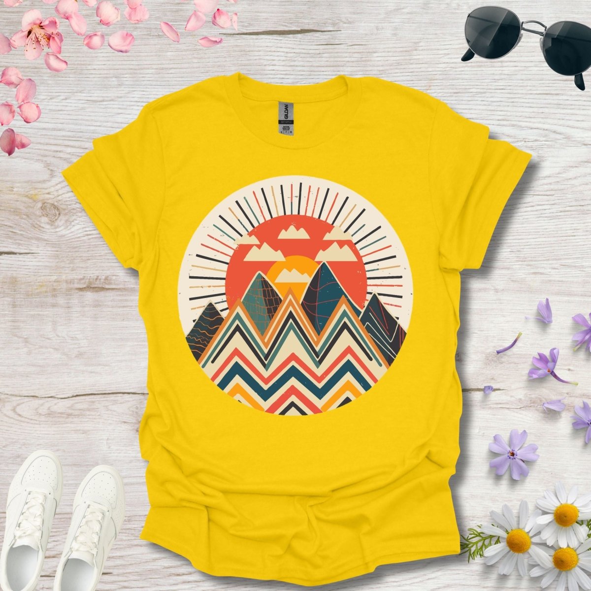 Retro Mountain Rays - Unisex Softstyle T - Shirt - Joyed Dot Store